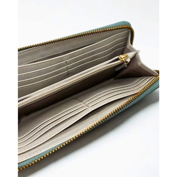 Fossil Zip Around Pebbled Leather Wallet Mint Green Gold Hardware Clutch - Picture 6 of 10